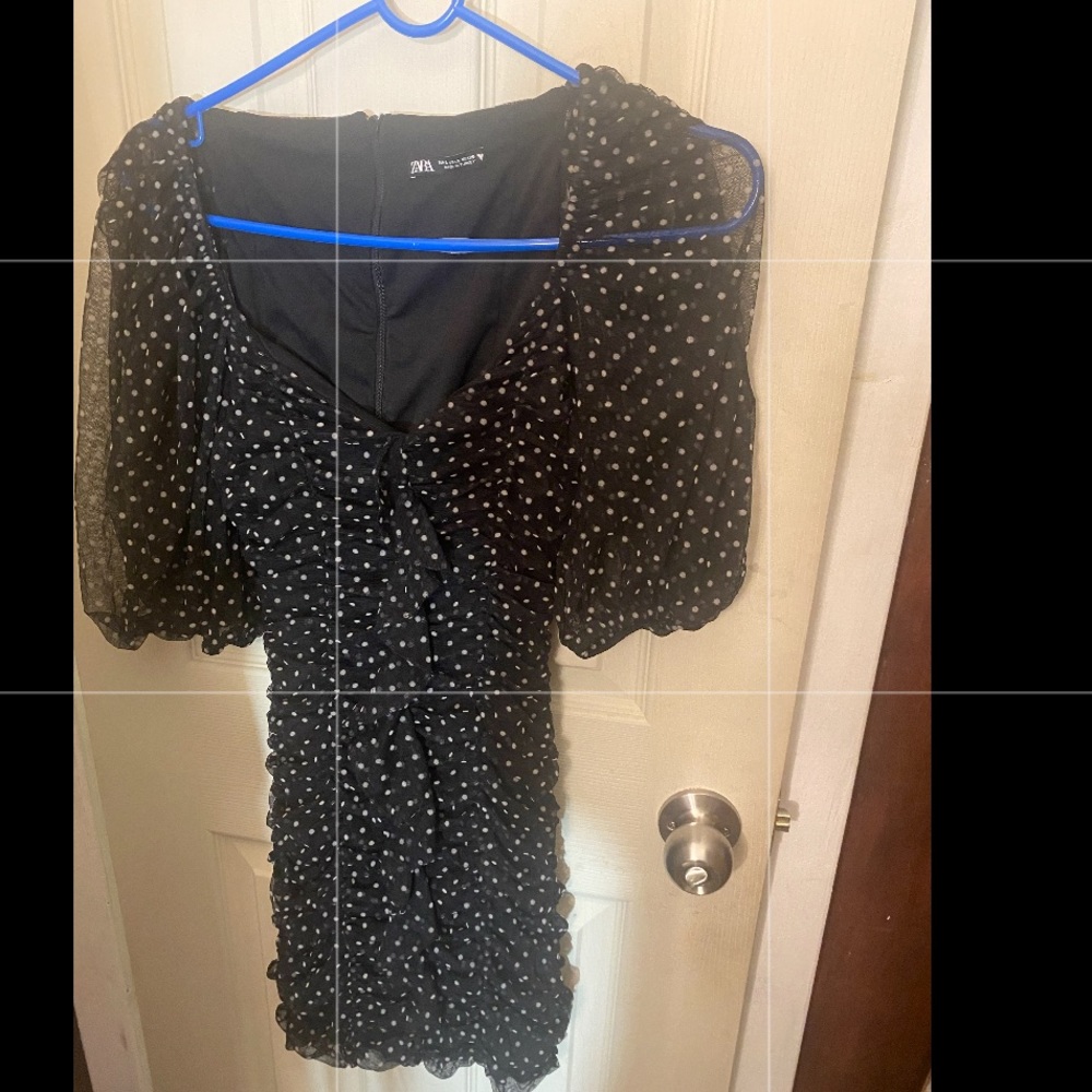 Zara navy blue white dot mini dress